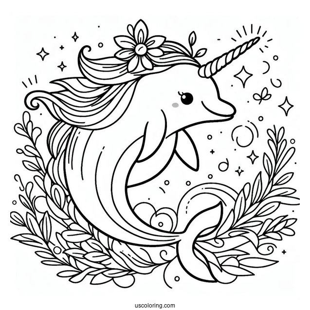 Unicorn Dolphin Coloring Page For Kids