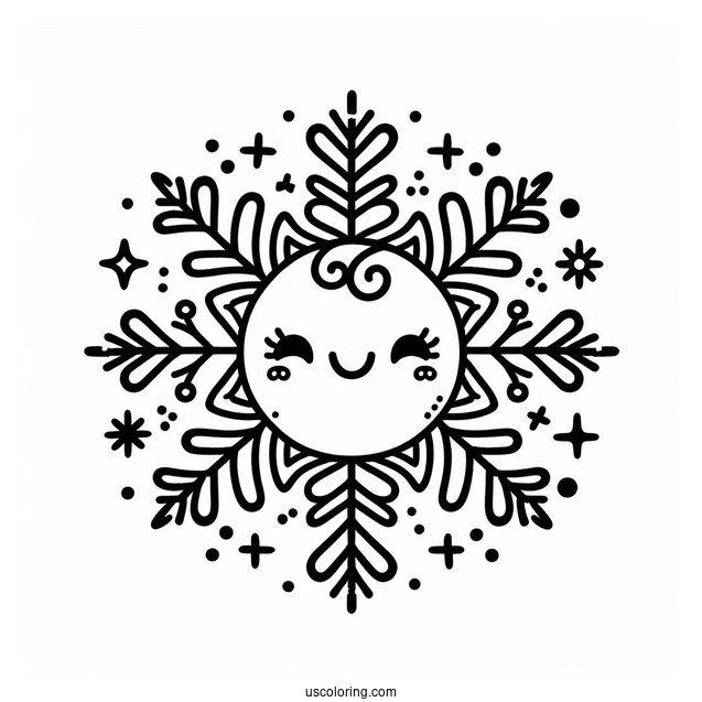 Easy Smiling Snowflake Coloring Page for Preschoolers