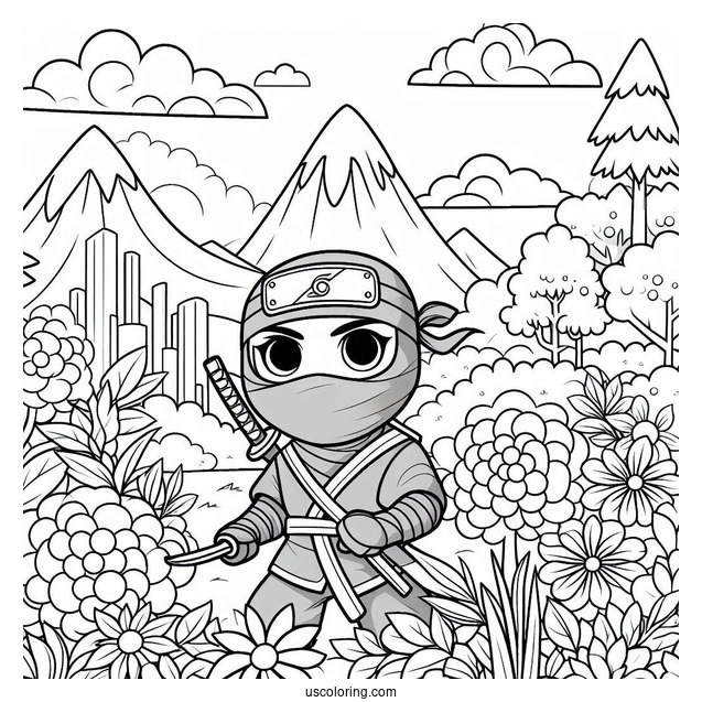 Seasoned Ninja In A Garden With Mountain Landscape