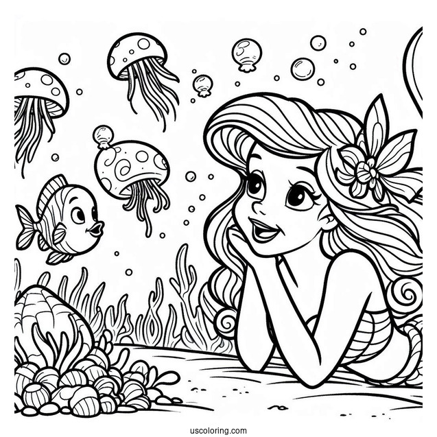 Coloring Page Of Ariel Talking To Flouders