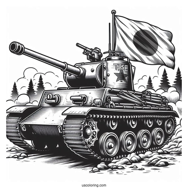 Type 90 Tank With Gunners and Japanese Flag