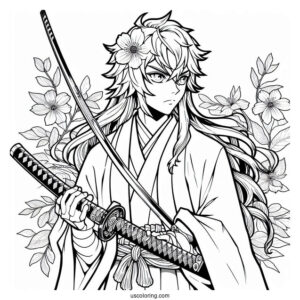 Detailed Tanjiro Coloring Page With Sword