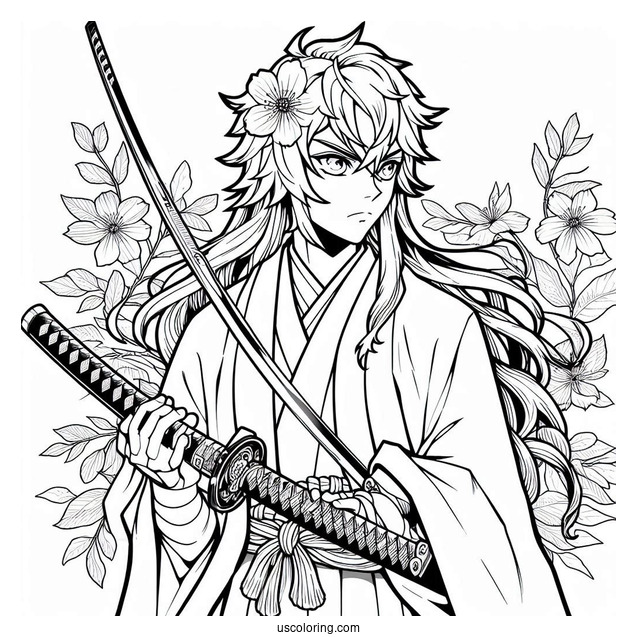 Detailed Tanjiro Coloring Page With Sword