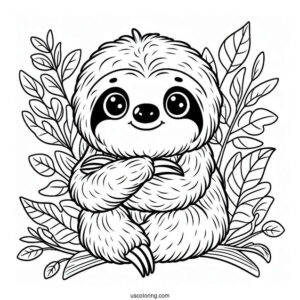 Happy Sloth Sitting On Leaves