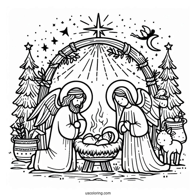 Easy Nativity Coloring Page For Kids