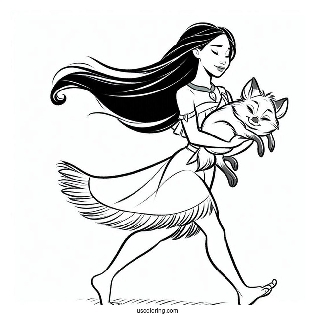 Coloring Page Of Pocahontas Carrying Meeko