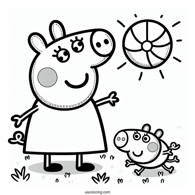 Peppa Playing Ball With Suzy Sheet Coloring