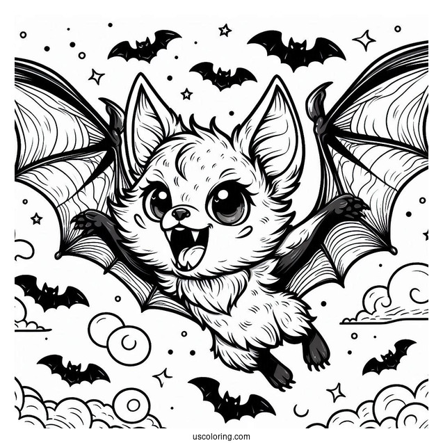 Angry Bat Coloring Page Flying And Showing Fangs