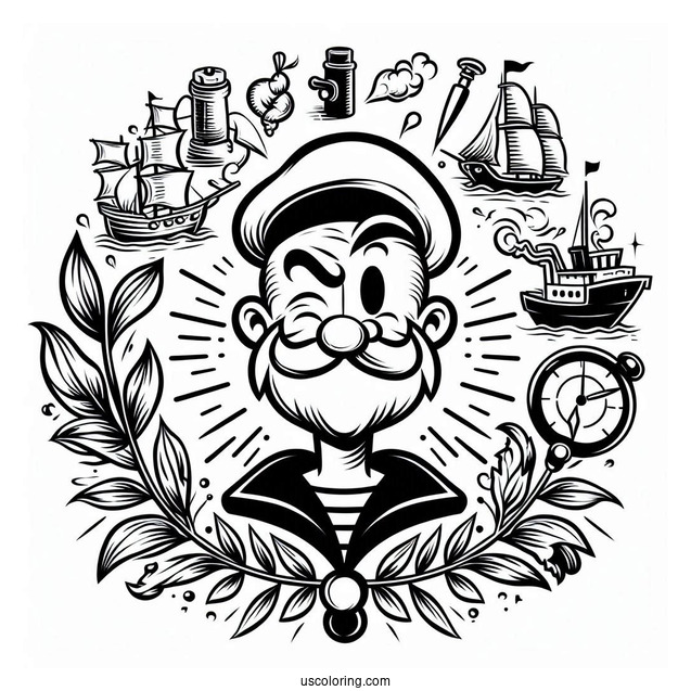 Popeye Coloring Page Inside Helm
