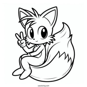 Tails Coloring Page Doing Peace Sign