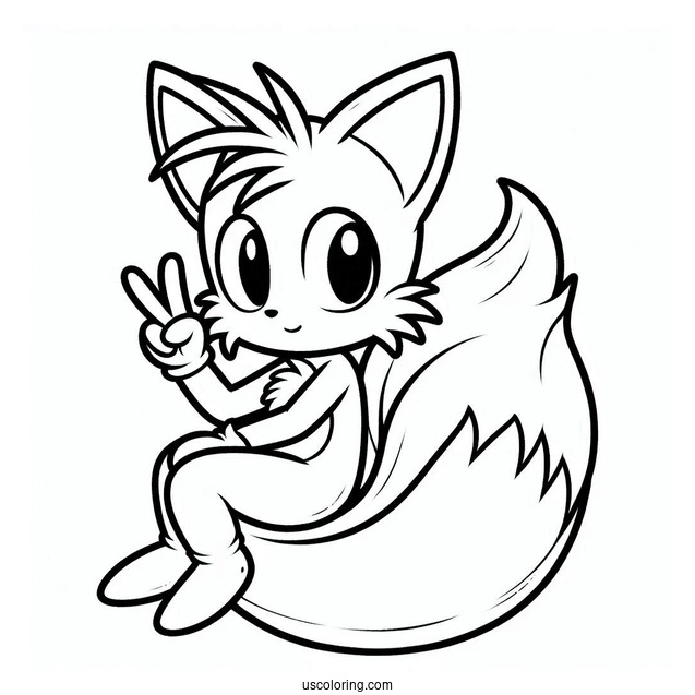 Tails Coloring Page Doing Peace Sign