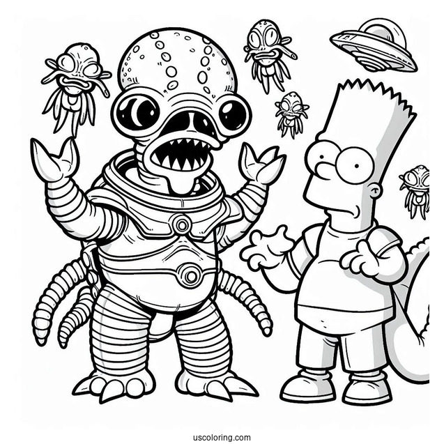 Simpsons Coloring Pages Of Kang And Kodos Simpsons Alien