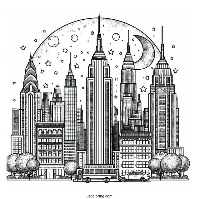 New York Coloring Page Of The Big Apple For Preschoolers