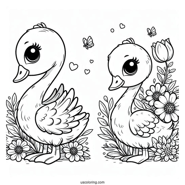 Swan Coloring Page With Big Round Eyes