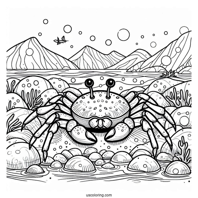 Spider Crab Coloring Page On Rocks