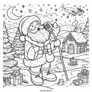 North Pole Coloring Page Of Santa Claus Singing In The North Pole