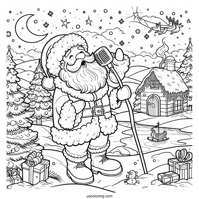 North Pole Coloring Page Of Santa Claus Singing In The North Pole