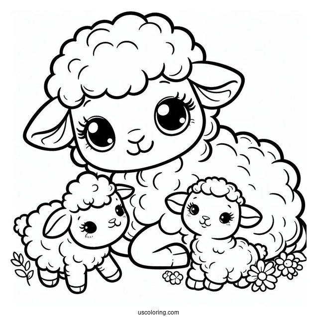 Sheep And Baby Lamb Coloring For Kids