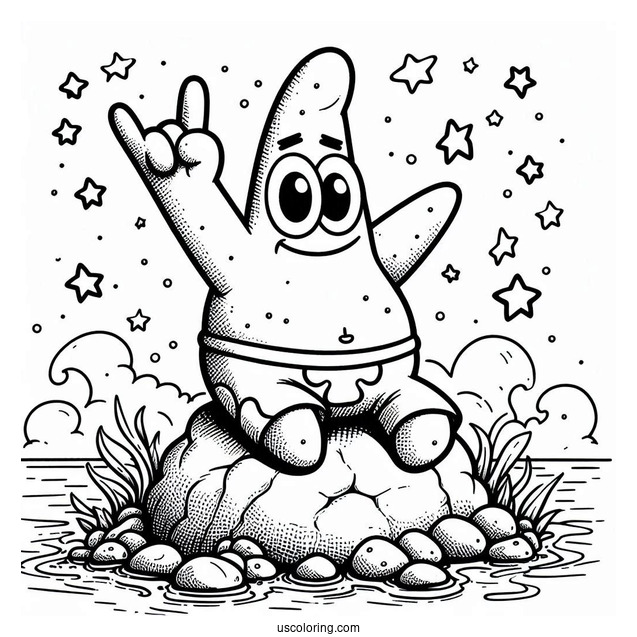 Patrick Star Coloring Page On The Rock