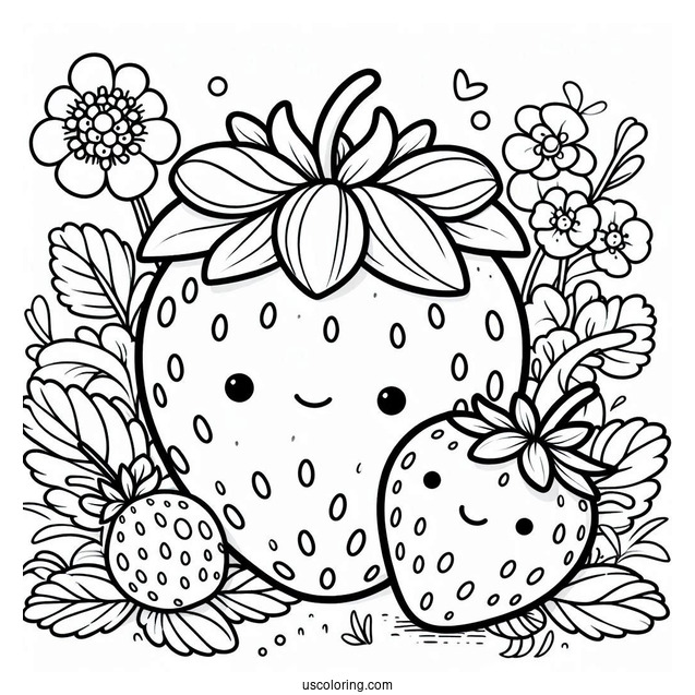 Strawberry Coloring Page In A Garden For Kids