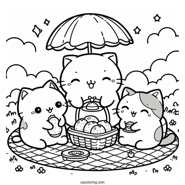 Sumikko Gurashi Coloring Page Of Neko Gattinosh Having Picnic With The Minnikos