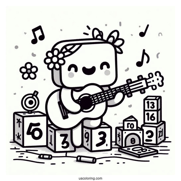 Numberblocks Coloring Page 50 Playing Guitar