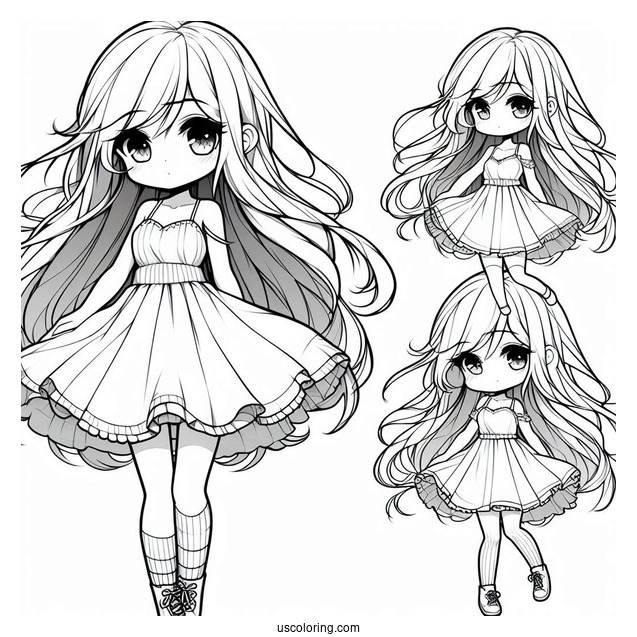 Chibi Girl With Flowing Hair, Short Dress, And Knee High Socks