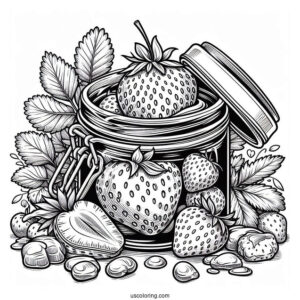 Detailed Strawberry Coloring Page With A Jam