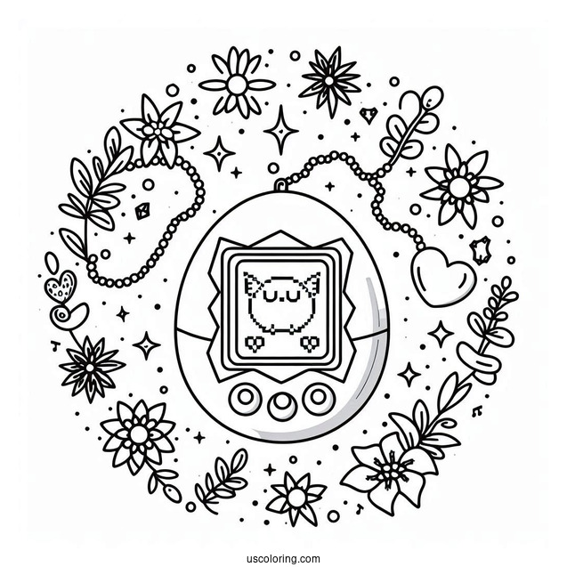 Simple Tamagotchi Coloring Pages Pet In Console