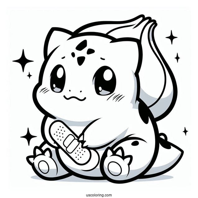 Bulbasaur Cploring Page With Band Aid For Kids