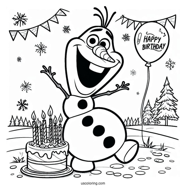 Olaf Happy Birthday Coloring Page For Kids