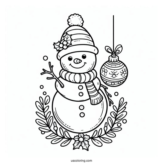 Snowman Christmas Ornament To Color