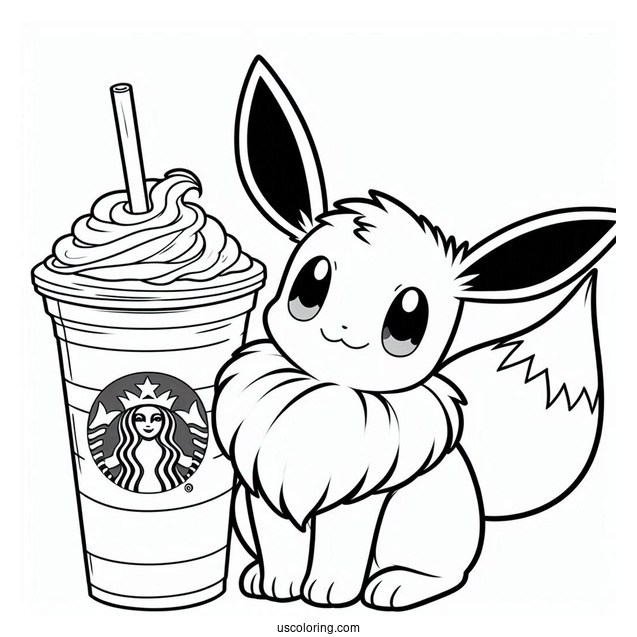 Eevee Sitting Next To A Starbucks Coloring Page Of Drink