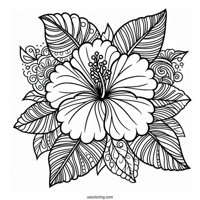 Intricate Hibiscus Pattern Coloring Page