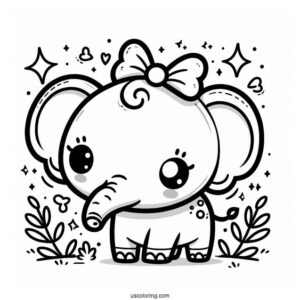 Cute Kawaii Elephant Coloring Sheet For Toddlers