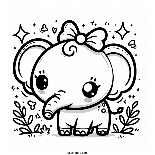 Cute Kawaii Elephant Coloring Sheet For Toddlers