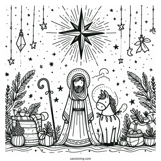 Nativity Coloring Page Star For Kids