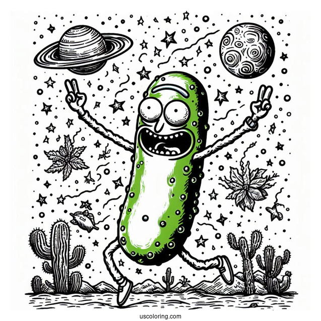 Detailed Trippy Pickle Rick Coloring Picture