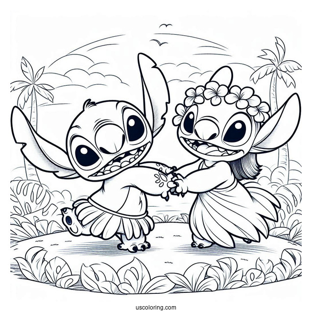 Coloring Page Of Lilo And Stitch Dancing
