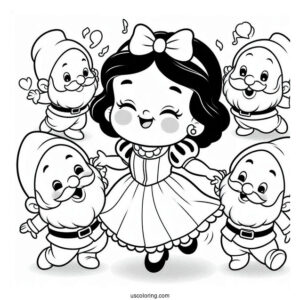 Snow White Coloring Pages Of Happy Dwarf Dancing For Preschoolers