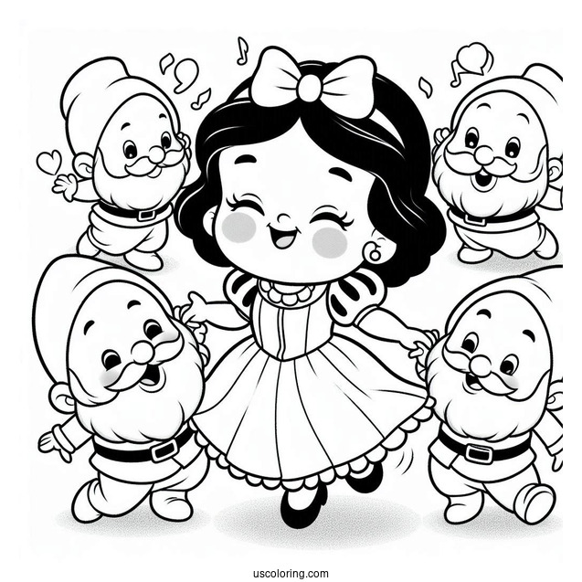 Snow White Coloring Pages Of Happy Dwarf Dancing For Preschoolers