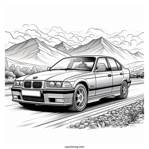 BMW Coloring Page 3 Series E36 On The Road
