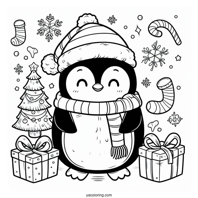 Cartoon Penguin Christmas Inspired Coloring