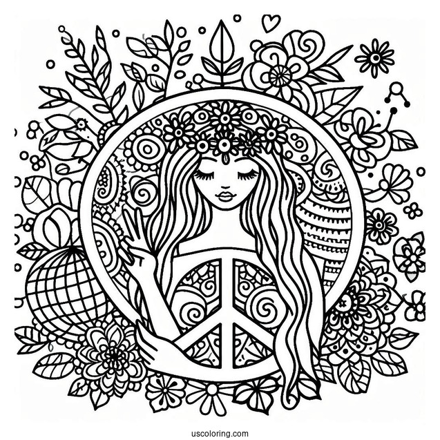 Hippie Visualize World Peace Coloring Page