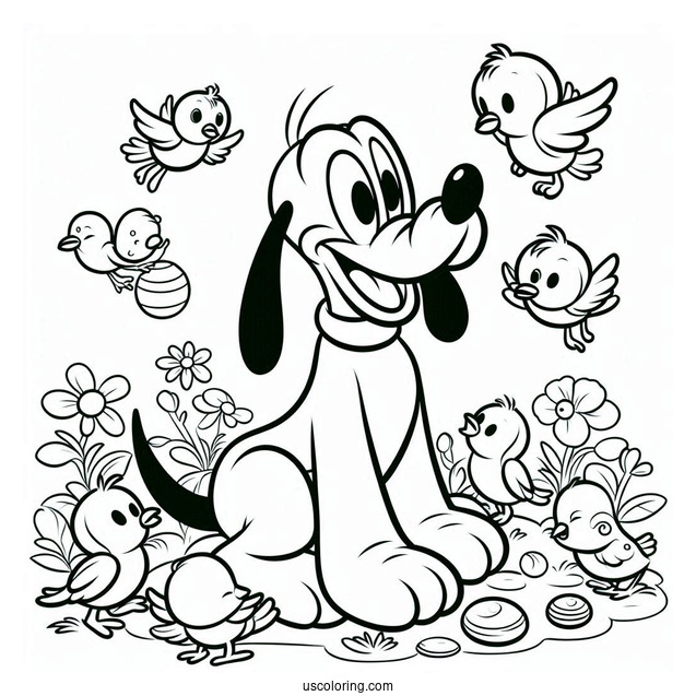 Pluto Coloring Page Playing With Birds
