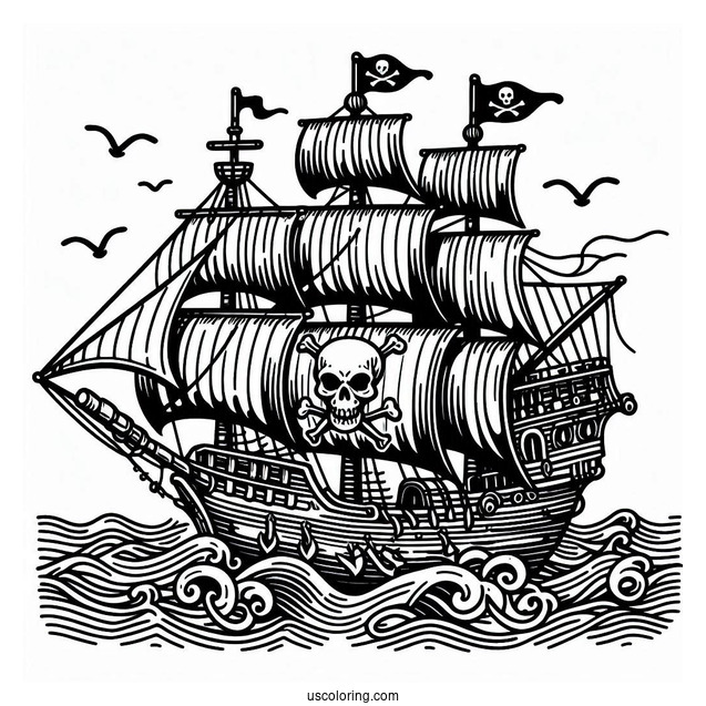 Pirate Ship Coloring Page With Skull On The Sail