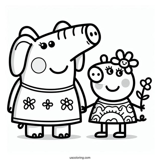 Peppa With Emily Elephant Coloring For Preschoolers