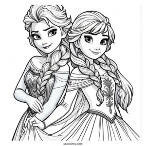 Elsa And Anna Young Coloring Page