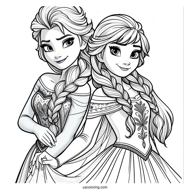 Elsa And Anna Young Coloring Page