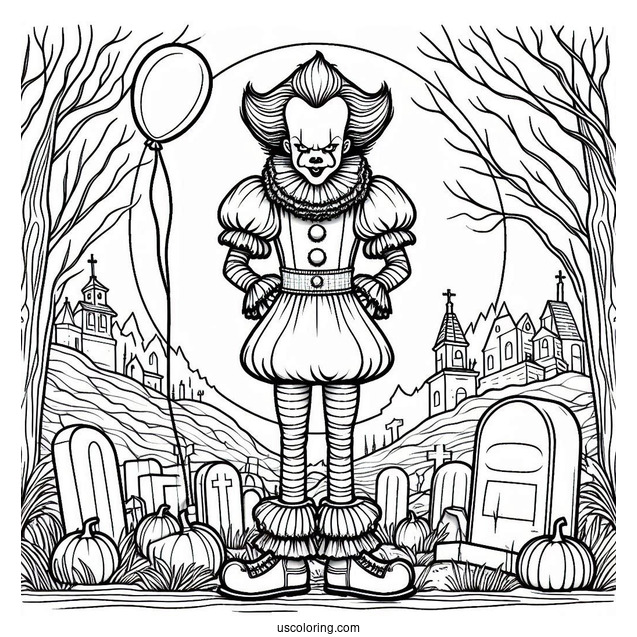 Pennywise Standing In A Cemetery Coloring Sheet